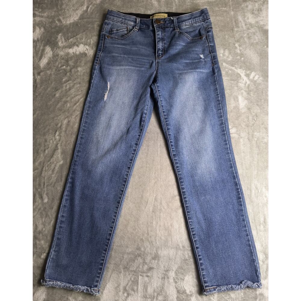 Democracy Jeans "Ab" Technology, Frayed Hems, Straight Leg - Size 6